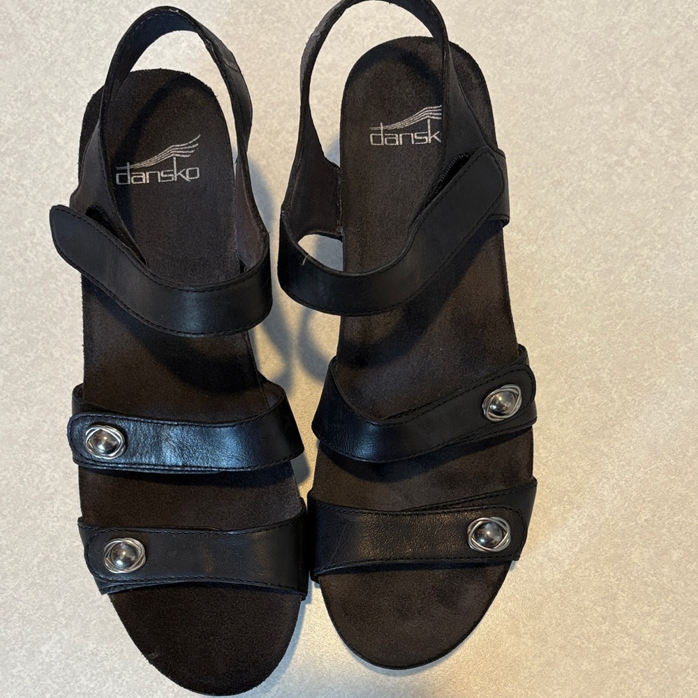 Dansko Black Women's Sandals with Button Accents - Picture 3 of 5